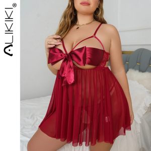 Women Teddy Lingerie Bow Front Floral Lace Nightgown Sexy Night Dress Bride Nighty Babydoll Gift