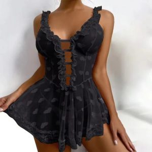 Sexy Lingerie for Woman Transparent Babydoll Lace Teddy Dress Erotic  Sleepwear